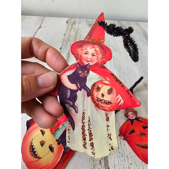 Ohio vintage Halloween witch pumpkin glitter ornament decor cat Bethany low styl - Picture 6 of 7